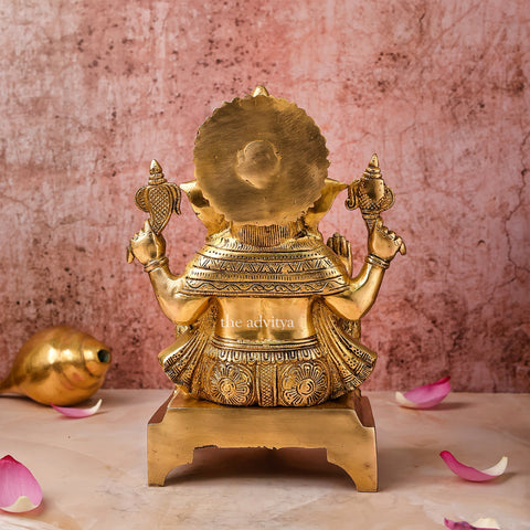 Ganesha,Ganepati,Ganasha,Ganapati,Gajanand,Gajananaa,Gajanana,Ekadanta,Brass Lord Ganesha Statue Sitting On Chowki