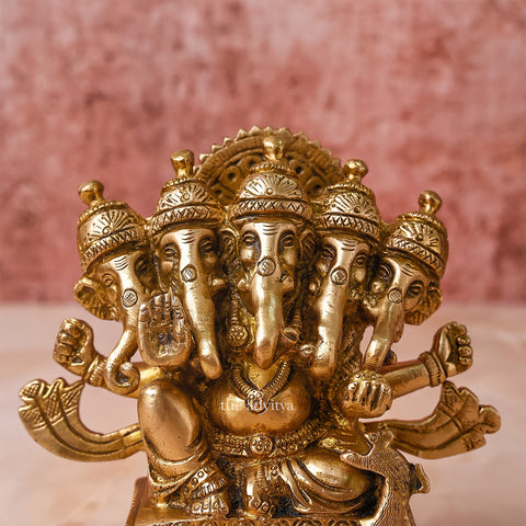 Vinayak,Vigneshwara,Vakratunda,Ganapati,Gajanand,Ganesha ,Pancha Mukha Ganesha Brass Statue