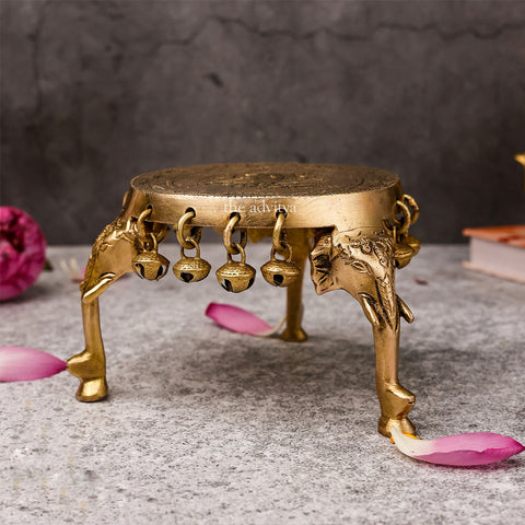 Brass Elephant Chowki With Bell