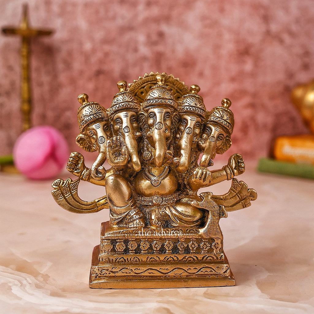 Vinayak,Vigneshwara,Vakratunda,Ganapati,Gajanand,Ganesha ,Pancha Mukha Ganesha Brass Statue