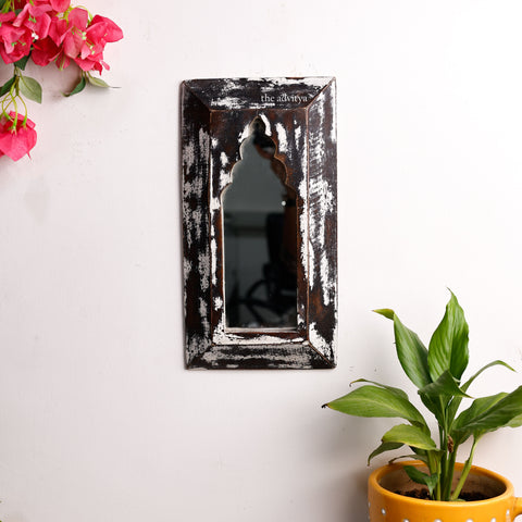 Black Distressed Wooden Wall Mirror