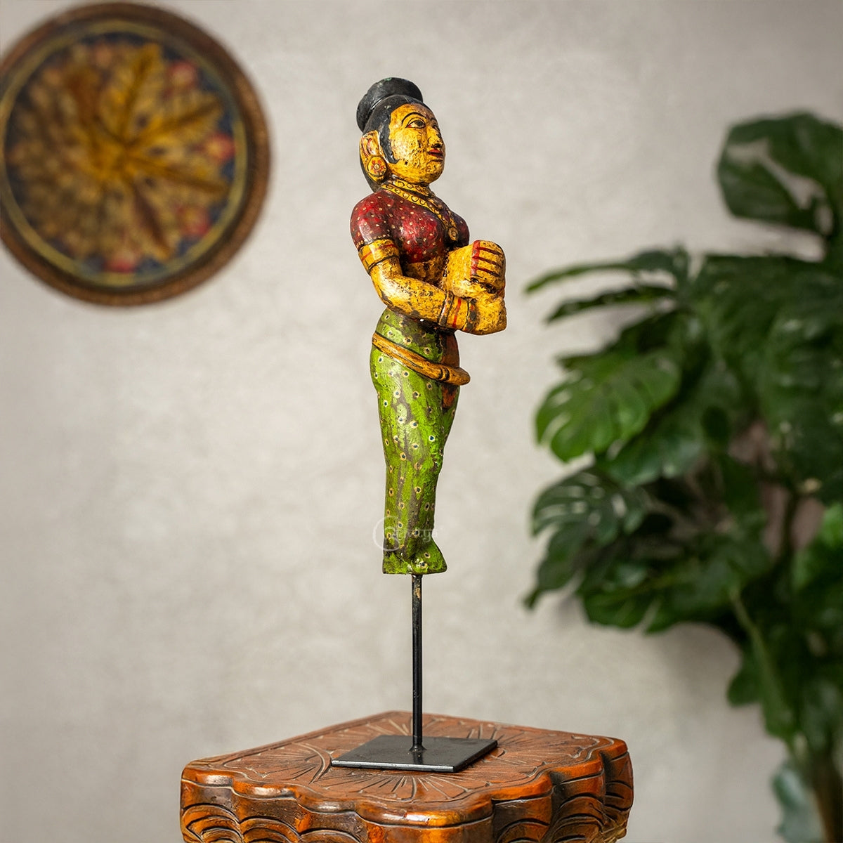 Mohenjo Daro Woman Wooden Statue on Iron Stand