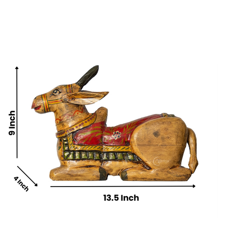 Wooden Nandi Statue in Sitting Posture (Handpainted)