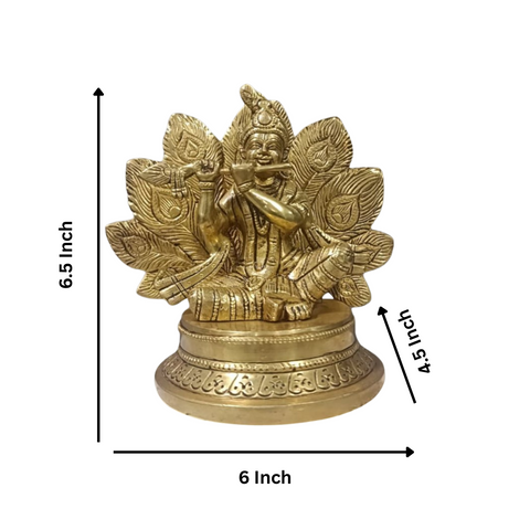 Brass Radha Krishna Idol with Flute & Peacock Feather Backdrop Design