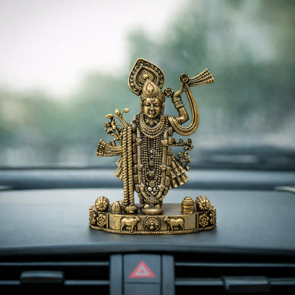 Shreenath Ji Idol | Balaji | Brass Superfine | Temple Essential | Car Dashboard Statue | 4 Inches