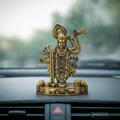 Shreenath Ji Idol | Balaji | Brass Superfine | Temple Essential | Car Dashboard Statue | 4 Inches