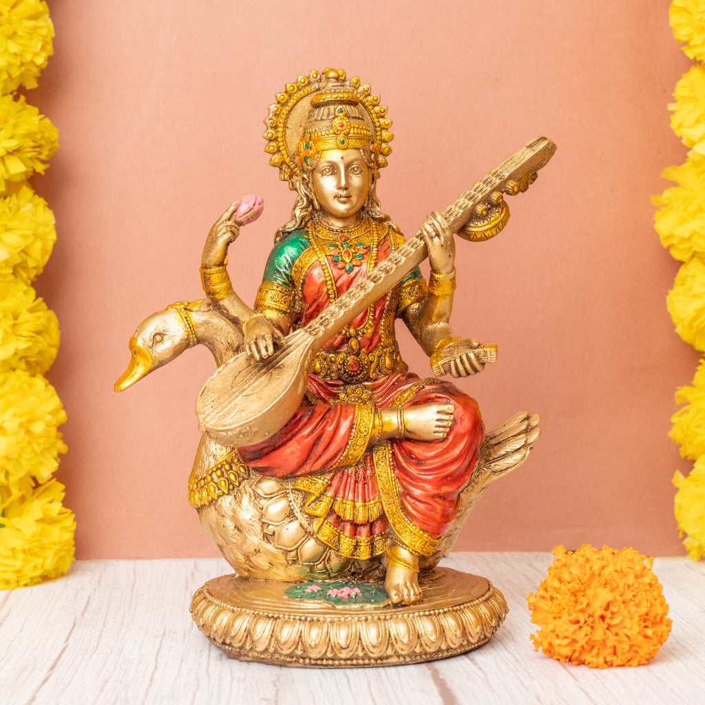 Resin Saraswati sitting on Hans Statue