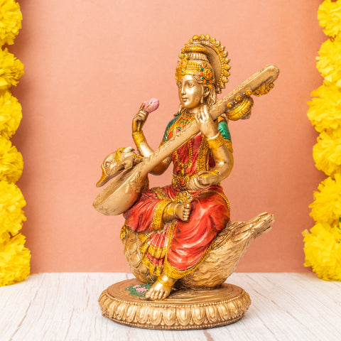 Resin Saraswati sitting on Hans Statue