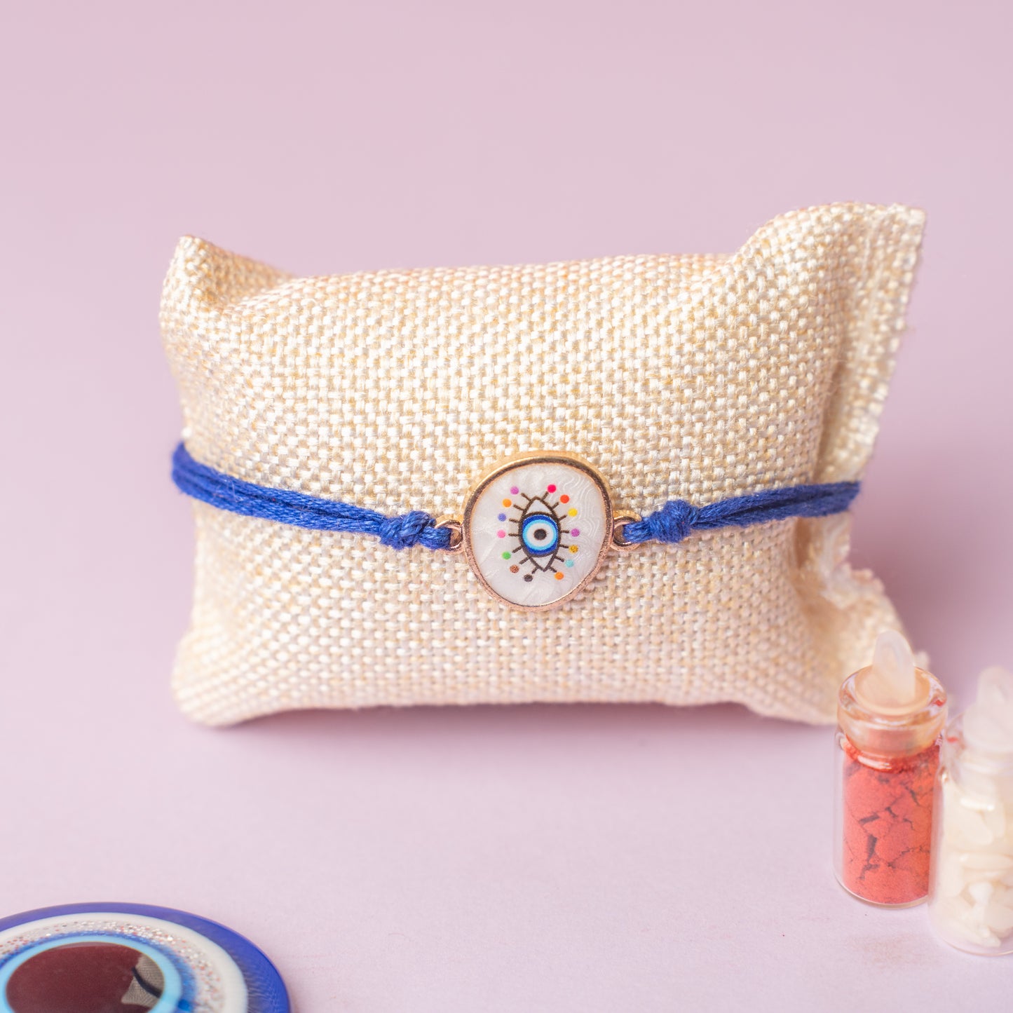 Evil Eye Thread Rakhi Pack of 3 Assorted Design (Roli+Chawal)