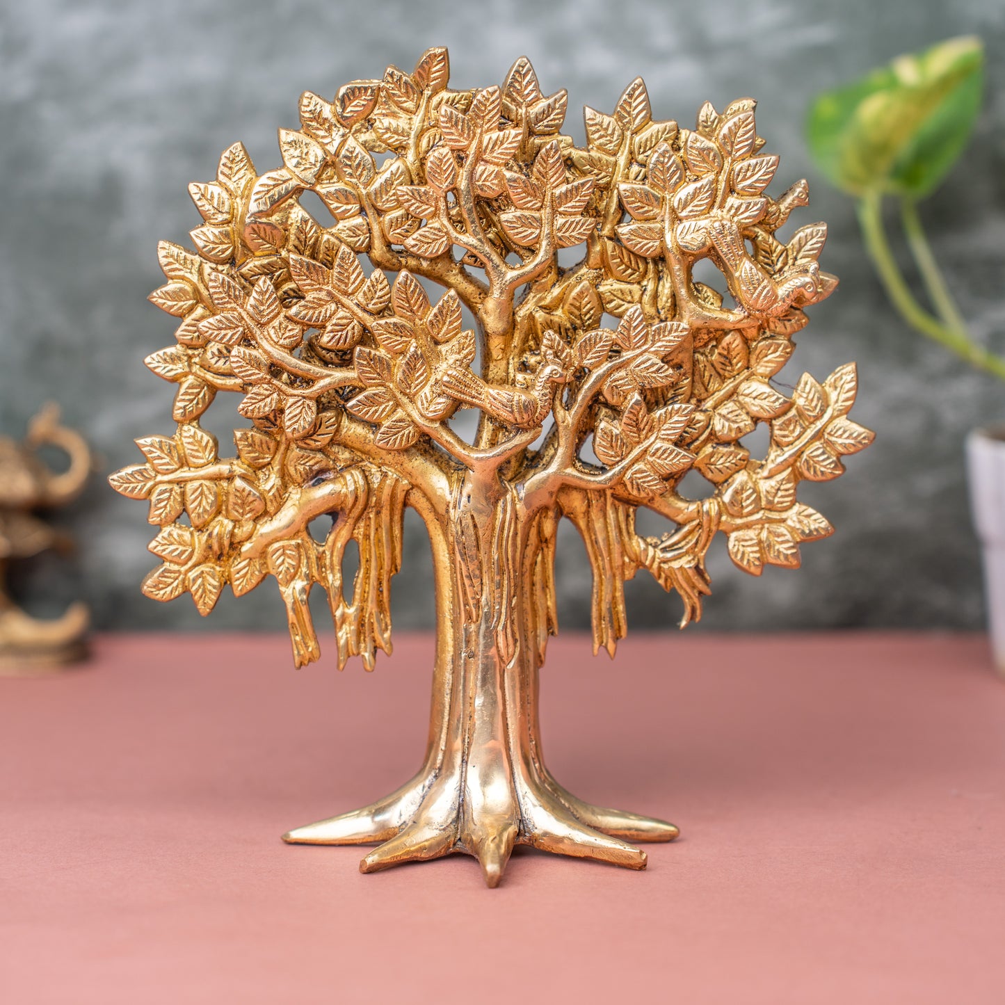 Kalpavriksha Brass Tree with Two Birds on Branch