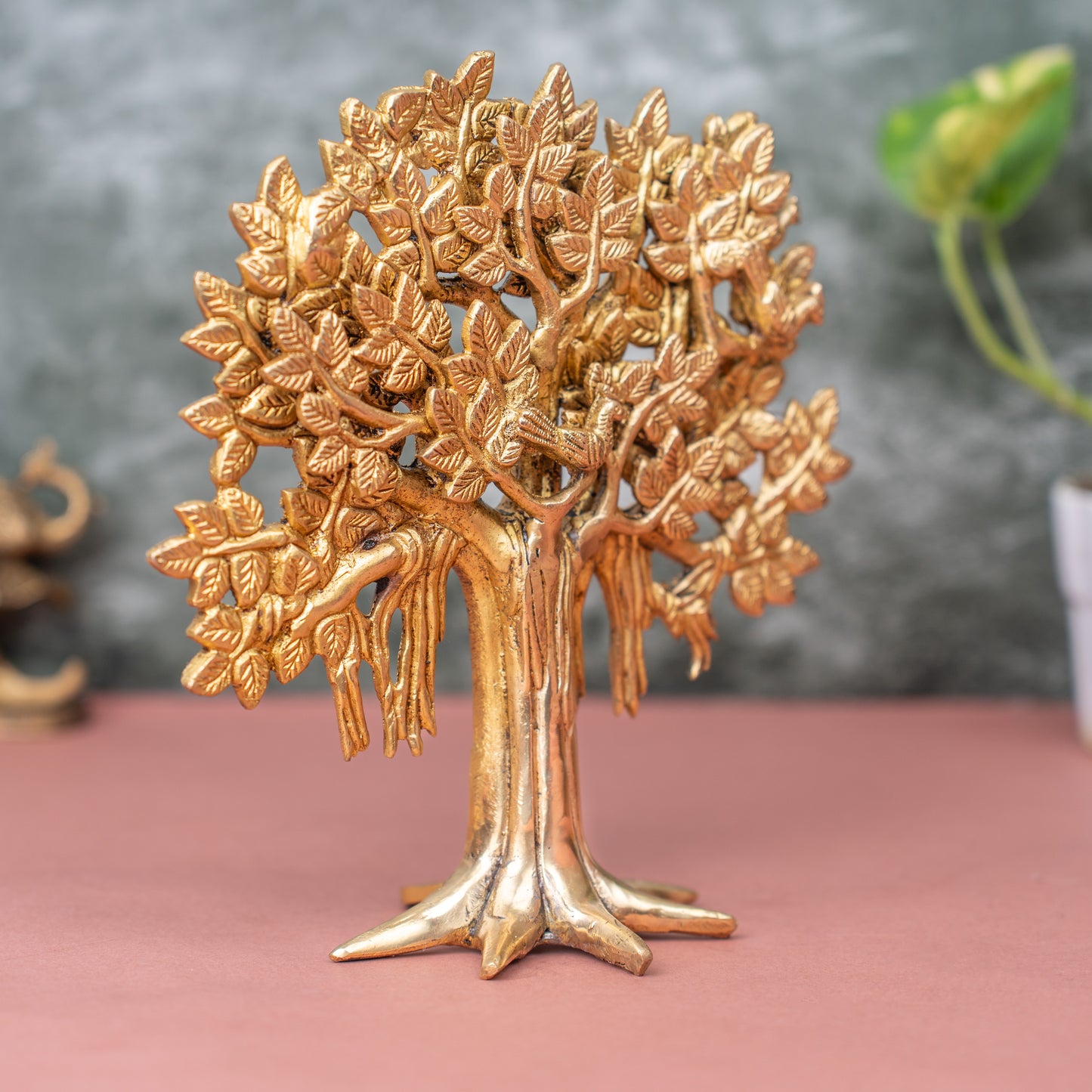 Kalpavriksha Brass Tree with Two Birds on Branch