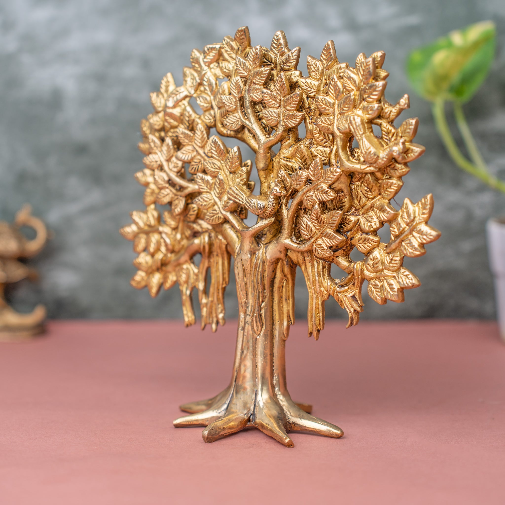 Kalpavriksha Brass Tree with Two Birds on Branch