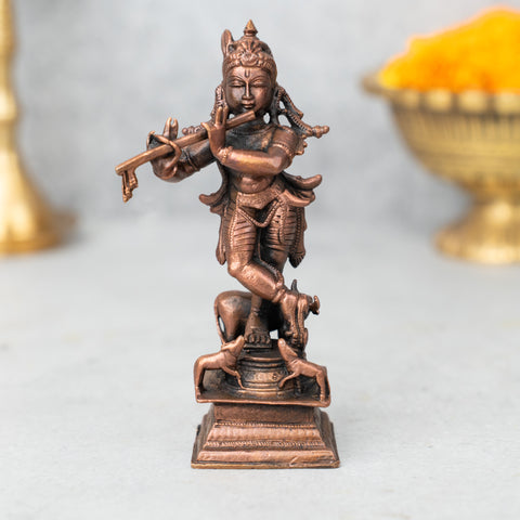 Copper Lord Krishna With Cow & Calves