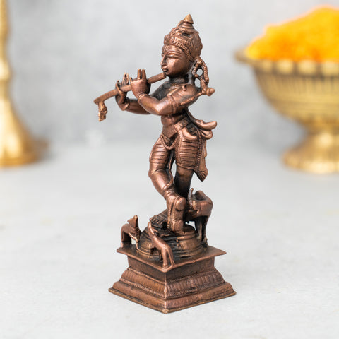 Copper Lord Krishna With Cow & Calves