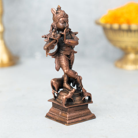 Copper Lord Krishna With Cow & Calves