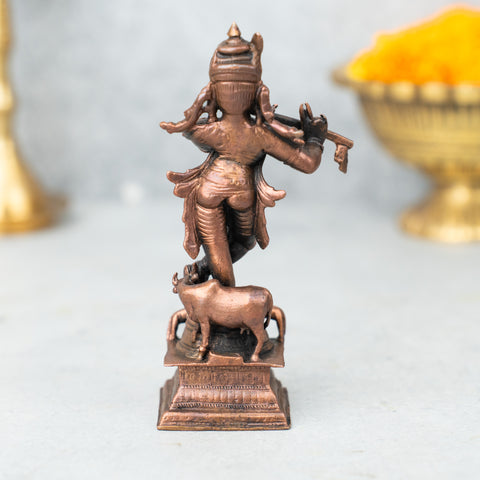 Copper Lord Krishna With Cow & Calves