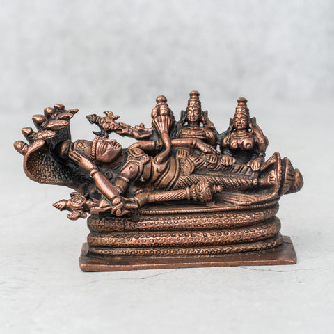 Copper Vishnu Sleeping on Base with Sheshnaag