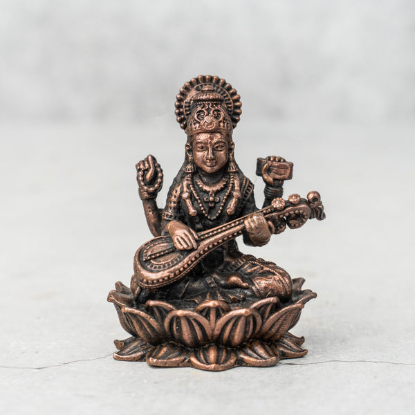 Copper Saraswati On Lotus