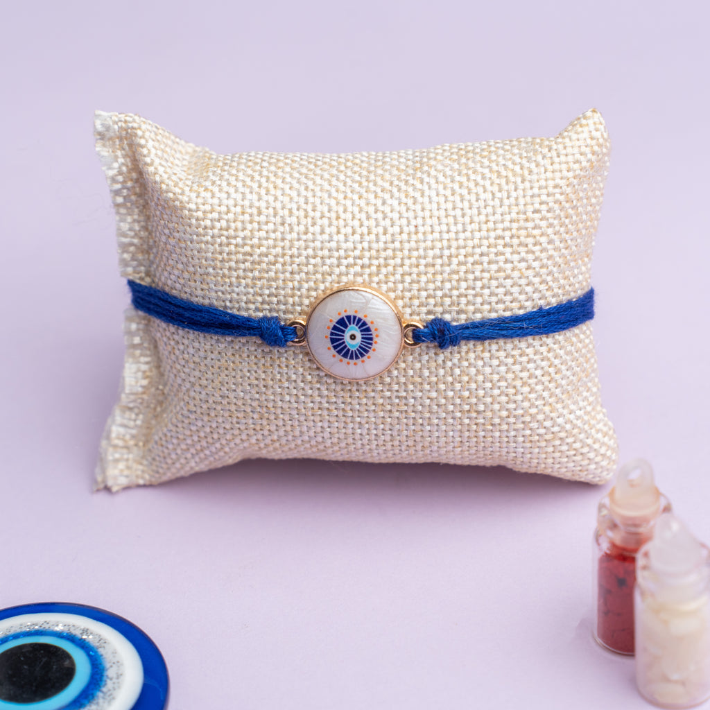 Evil Eye Round Charm Thread Rakhi (Roli+Chawal)