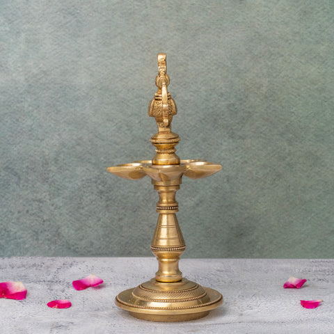 Brass Peacock Oil Lamp Stand With 5 diya