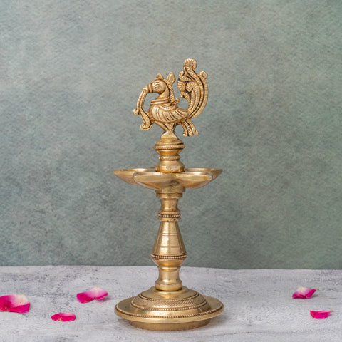 Brass Peacock Oil Lamp Stand With 5 diya