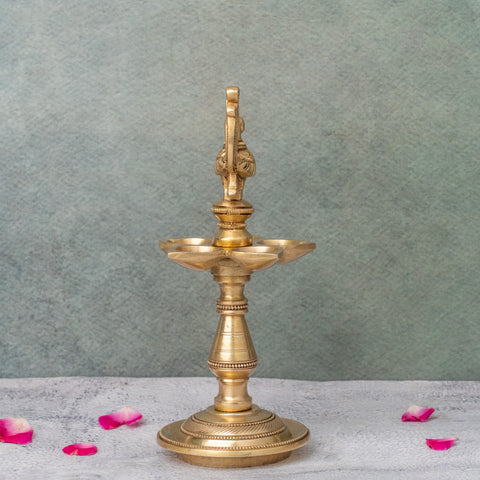 Brass Peacock Oil Lamp Stand With 5 diya