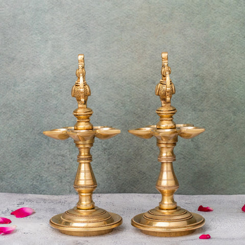 Brass Peacock Oil Lamp Stand With 5 diya  pair
