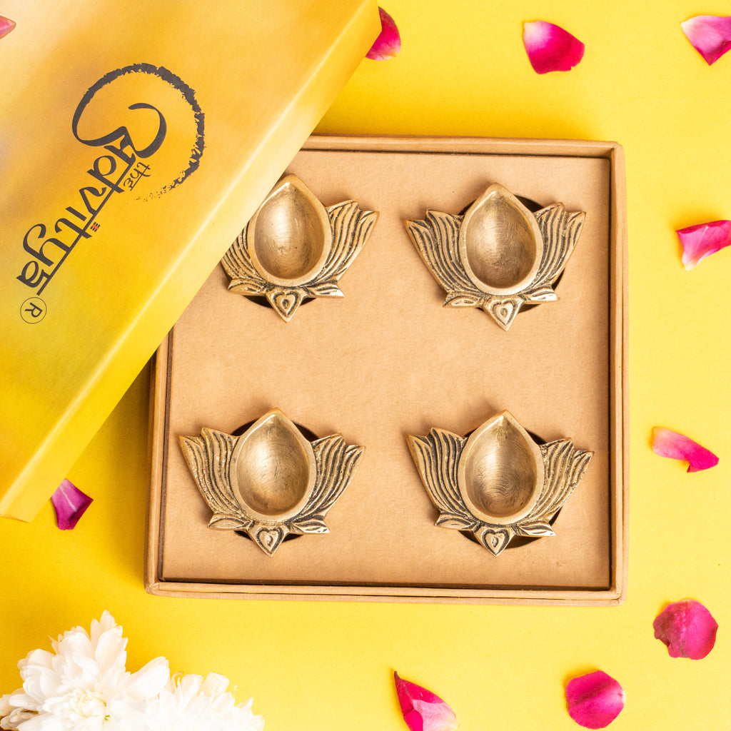 Brass Lotus Diya Set of 4 Hamper