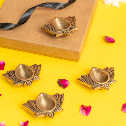 Brass Lotus Diya Set of 4 Hamper