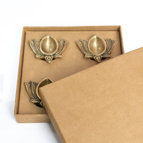 Brass Lotus Diya Set of 4 Hamper