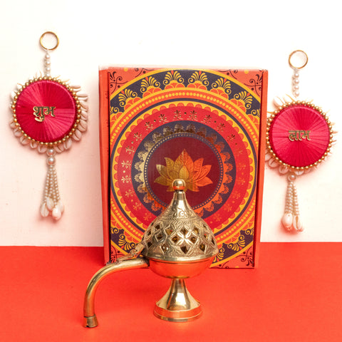 Brass Dhoop Stand with Shubh Labh Hamper/gift set