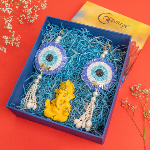 Evil Eye Blue Shubh-Labh with Resin Ganpati Hamper/Gift Set