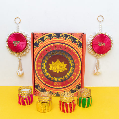 Shubh-Labh Wall Hanging with Candle Stand Gift Set/Hamper