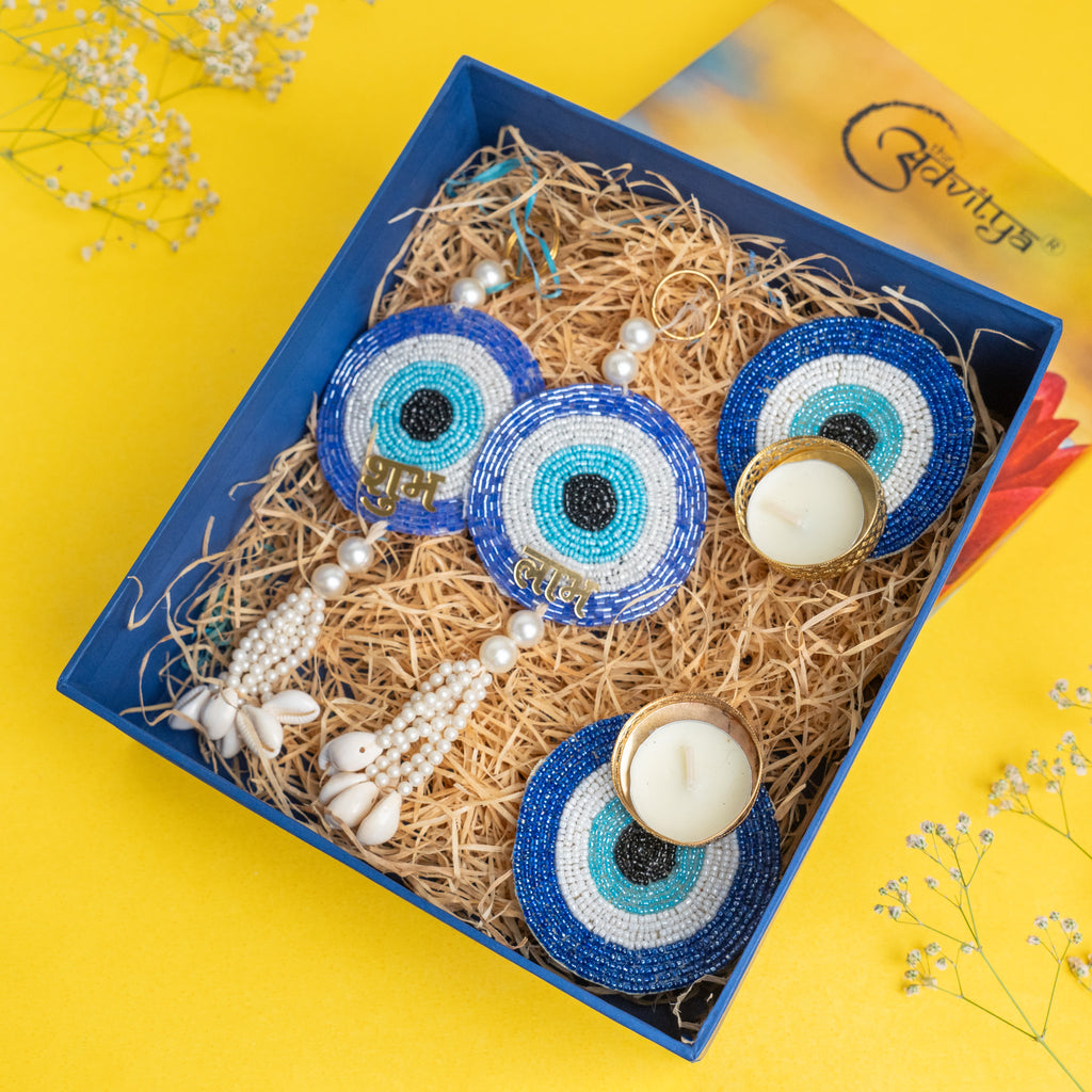 Evil Eye Shubh-Labh Pair With Candle Holder Gift Hamper