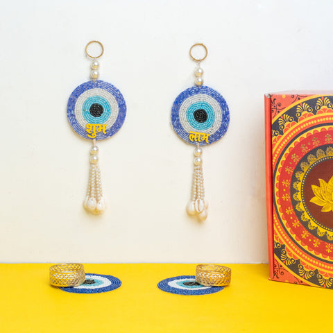 Evil Eye Shubh-Labh Pair With Candle Holder Gift Hamper