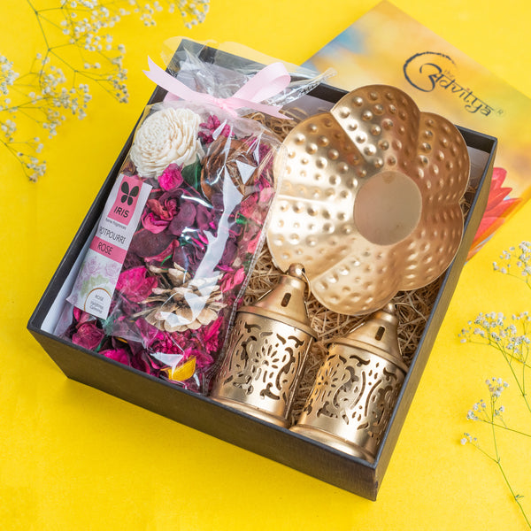 Metal Urli with Moroccan Lantern and Potpourri Gift