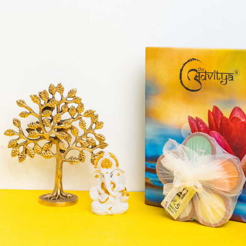 Tree of Life with White Ganpati and Candle Holders Gift Hamper