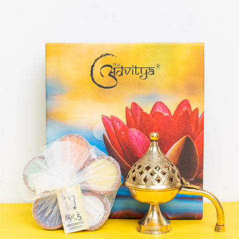 Brass Dhoop Stand with Candles Gift Hamper