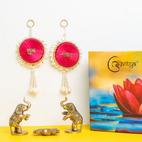 Brass Elephant Pair with Lotus Diya & Shubh-Labh Gift Set/Hamper