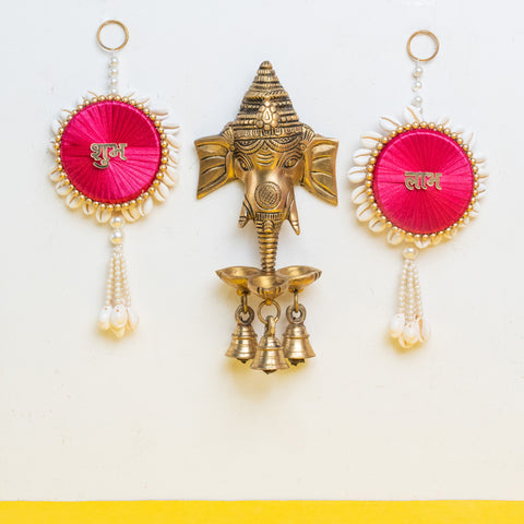 Brass Ganesh Hanging Diya with Shubh-Labh Gift Set/Hamper