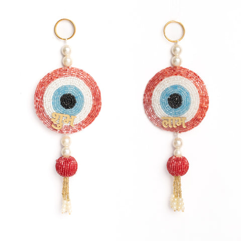 Pink Evil Eye Wall Hanging with White Resin Ganpati Gift Hamper