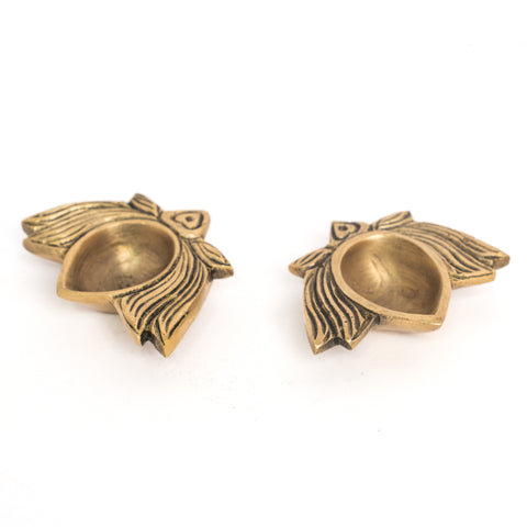 Brass Kalash and Lotus Diya Pair Gold Gift Set