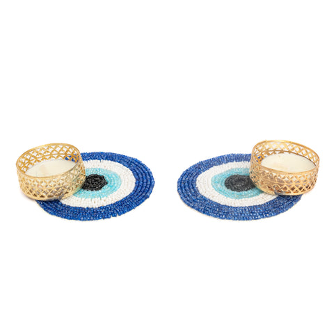 Brass Dhoop Stand with Blue Evil Eye Wall Hanging and Candle Holder Gift Set/Hamper