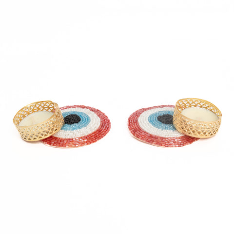 Pink Evil Eye Shubh-Labh Pair With Candle Holder Gift Hamper