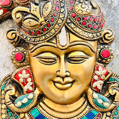 Brass Lord Krishna face Wall Hanging With Stone work