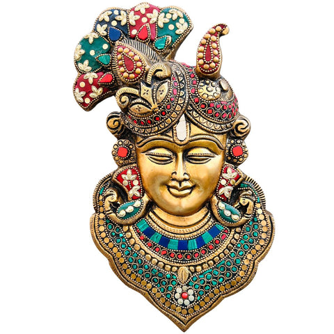 Brass Lord Krishna face Wall Hanging With Stone work