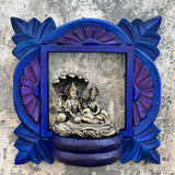 Wooden Carved Handpainted Blue Bracket With Superfine Brass Vishnu  With Laxmi