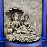 Wooden Carved Handpainted Blue Bracket With Superfine Brass Vishnu  With Laxmi