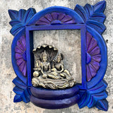 Wooden Carved Handpainted Blue Bracket With Superfine Brass Vishnu  With Laxmi