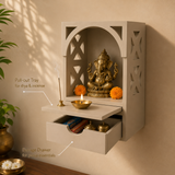 Arch Pooja Mandir with Drawer & Diya Tray Wooden at Home | 14.5 Inch